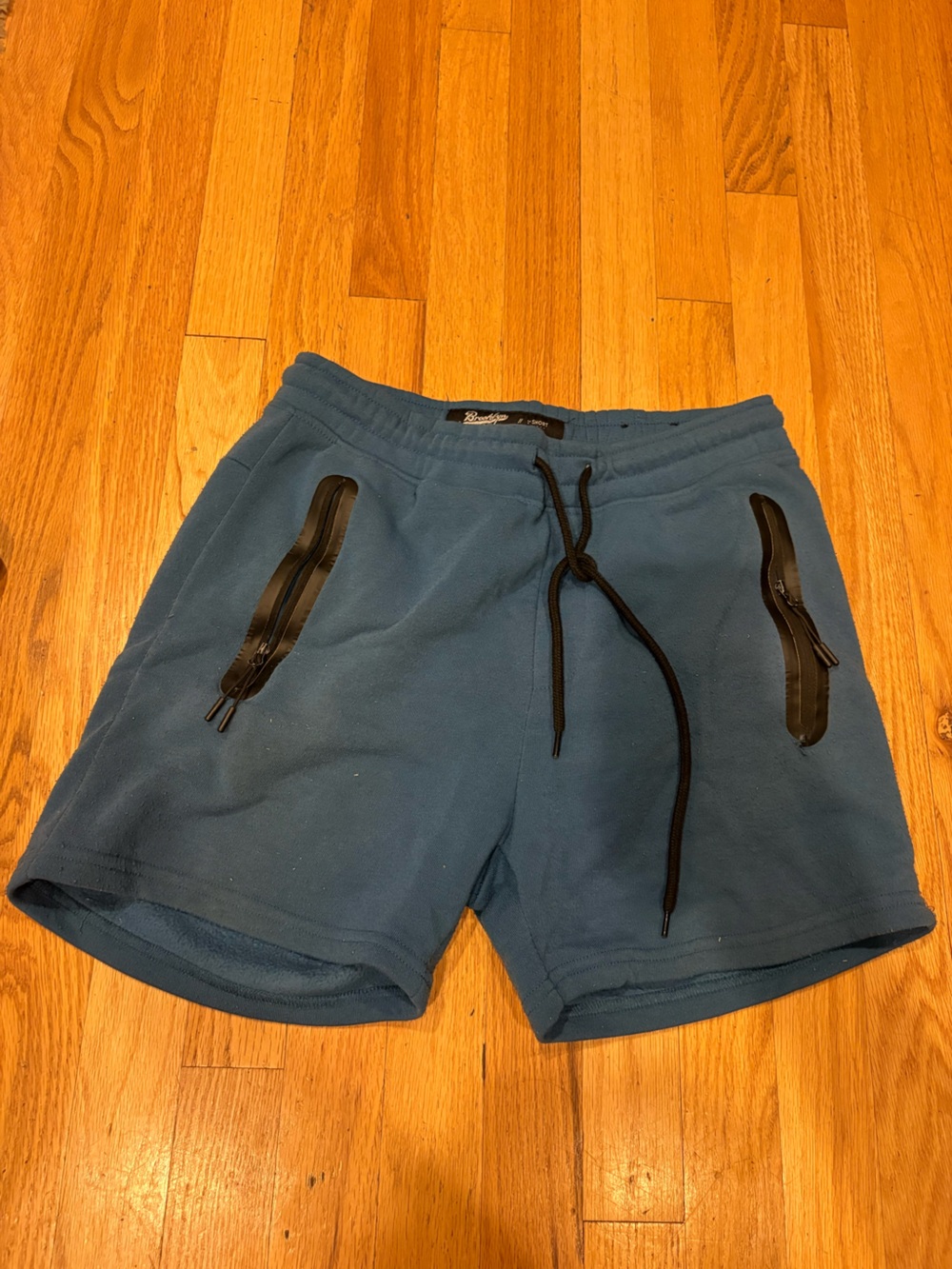 Brooklyn Cloth Teal Athletic Drawstring Shorts with Black Zipped Pockets